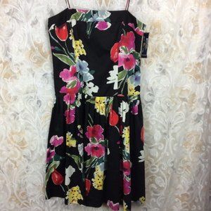 American Living Boho Chic Retro Black Floral fit & flare dress 12 Large summer